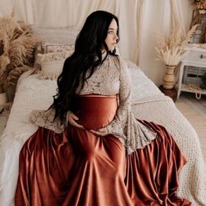 Agneshka Full Circle Velvet Maxi Skirt - Rust